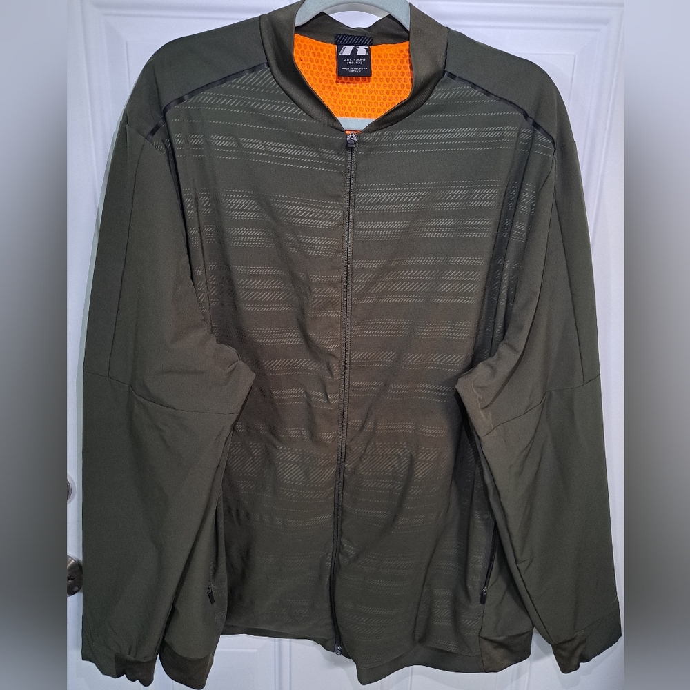 Russell Athletic Olive Windbreaker with Orange Interior Men's Size 2XL.